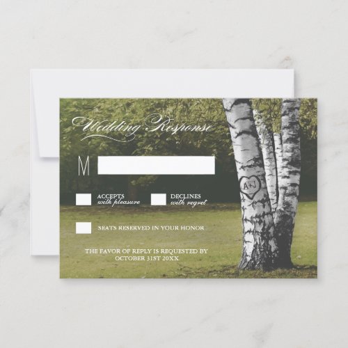 Rustic Carved Heart Birch Tree Wedding RSVP Cards