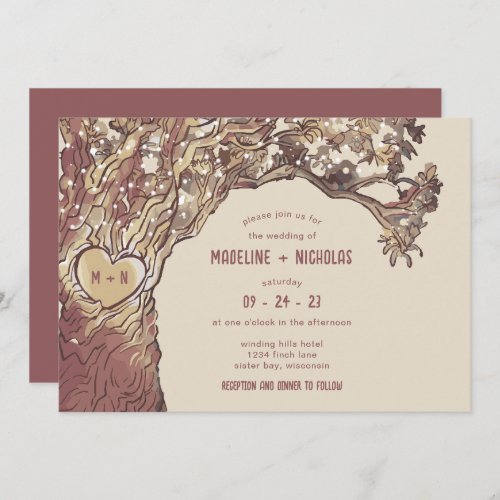 Rustic Carved Heart Oak Tree Wedding Invitation