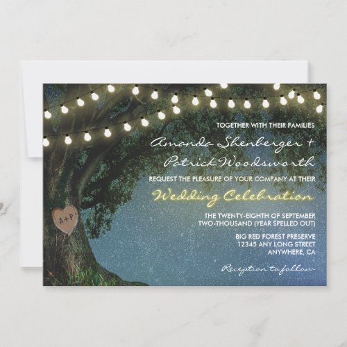Rustic Carved Heart Oak Tree Wedding Invitations
