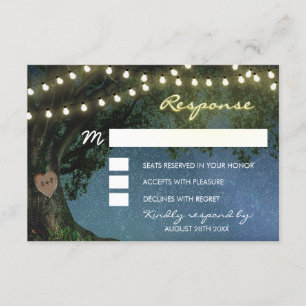 Rustic Carved Heart Oak Tree Wedding RSVP Cards