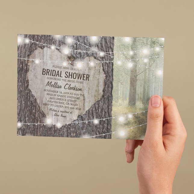 Rustic Carved Heart Tree Bridal Shower Invitation (Creator Uploaded)