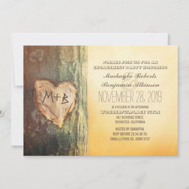 Rustic Carved Heart Tree Engagement Party Invitation (Front)
