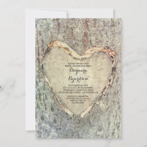 rustic carved heart tree vintage bridal shower invitation