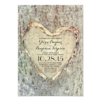 rustic carved heart tree vintage wedding invitation