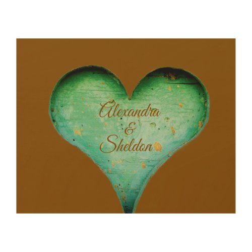 Rustic Carved Look Heart Couples Names  Wood Wall Art