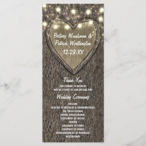 Rustic Carved Oak Tree Country Wedding Programs