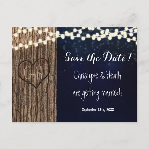 Rustic Carved Tree Heart Save Date Postcard