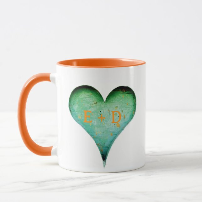 Rustic Carved Wood Look Couples Names Mug (Left)