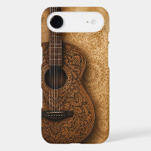 Rustic Carved Wood Mandala Acoustic Guitar iPhone 17 Air Case
