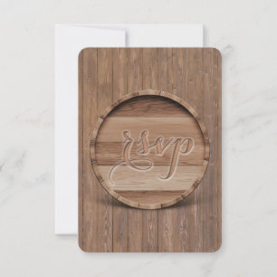 Rustic Carved Wooden Barrel Wedding RSVP