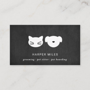 Rustic cat and dog symbol black chalkboard busines business card