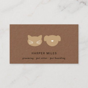 Rustic cat and dog symbol kraft business card
