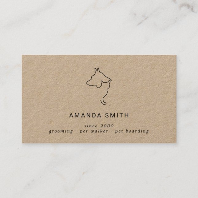 Rustic cat and dog symbol kraft business card (Front)