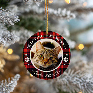 Rustic Cat Memorial Custom Photo Christmas Ceramic Ornament