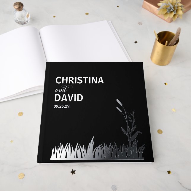 Rustic Cattails Foil Guest Book (Front Open)