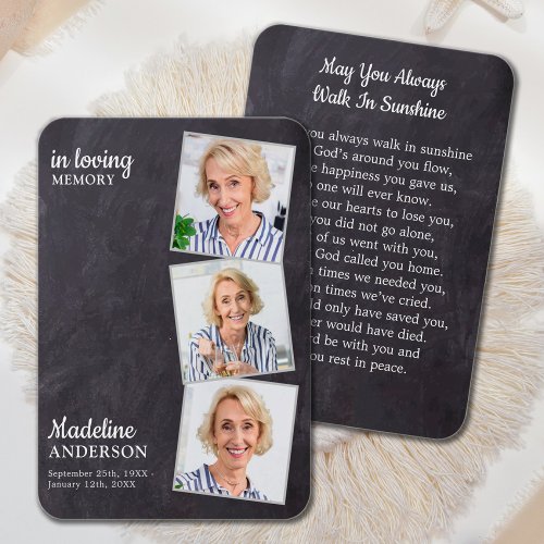 Rustic Celebration of Life 3 Photo Memorial Cards