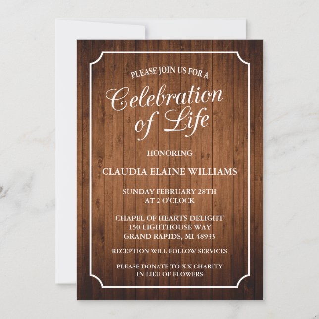 RUSTIC CELEBRATION OF LIFE FUNERAL INVITATION (Front)