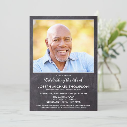 Rustic Celebration Of Life Photo Memorial Funeral Invitation | Zazzle