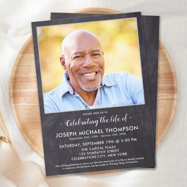 Rustic Celebration Of Life Photo Memorial Funeral Invitation (Creator Uploaded)