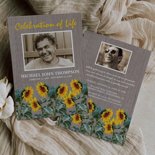 Rustic Celebration of Life  Sunflowers Invitation