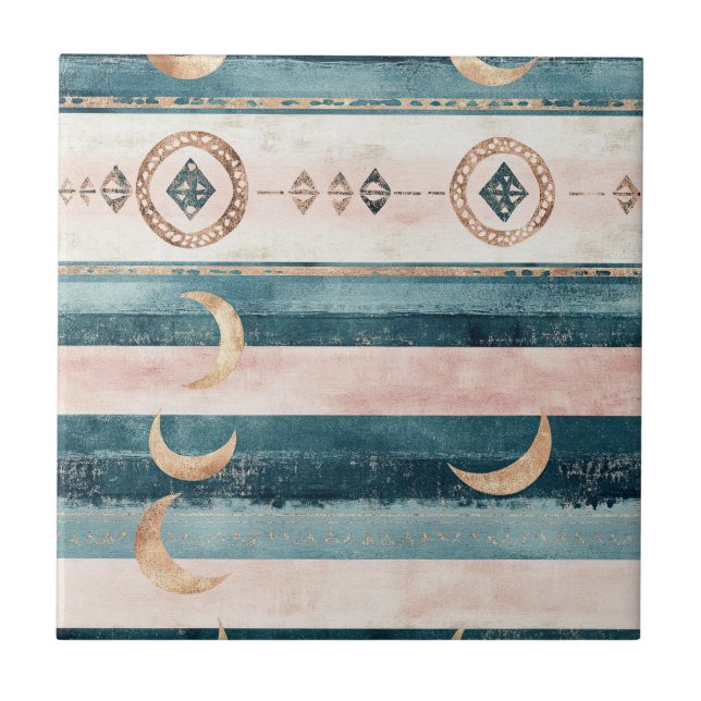 Rustic Celestial Stripe Moon Sun Earthy (10) Ceramic Tile (Front)