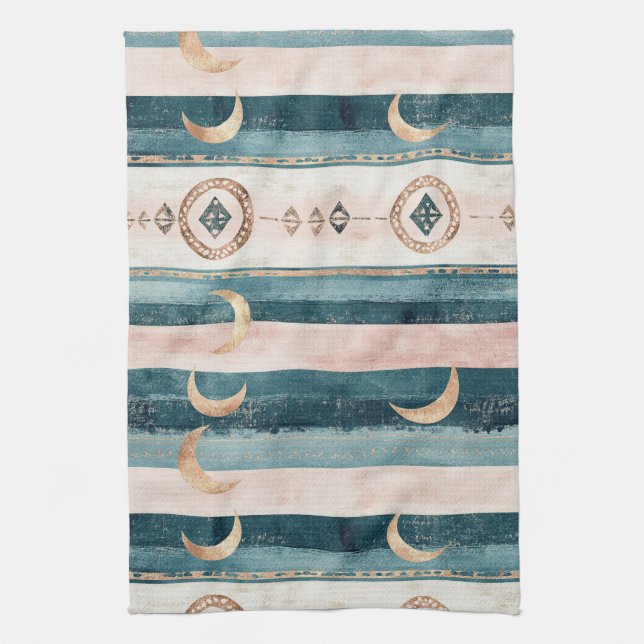 Rustic Celestial Stripe Moon Sun Earthy (10) Kitchen Towel (Vertical)