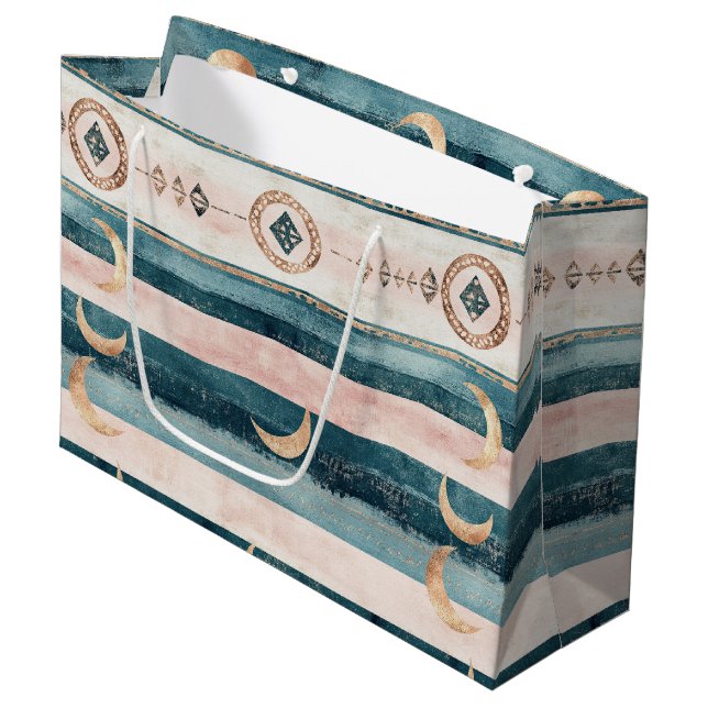 Rustic Celestial Stripe Moon Sun Earthy (10) Large Gift Bag (Front Angled)