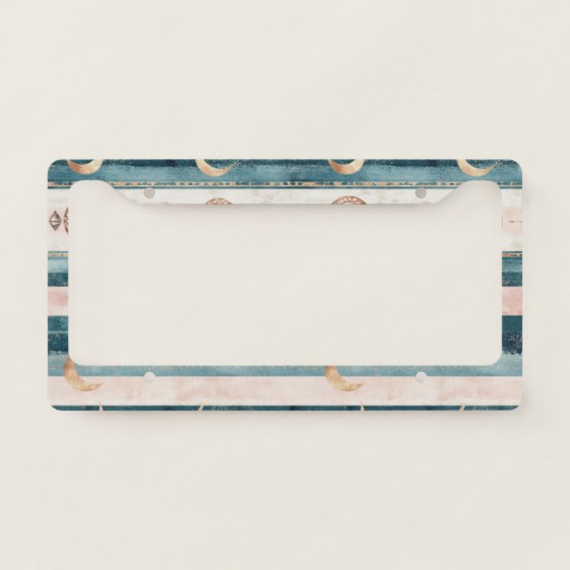 Rustic Celestial Stripe Moon Sun Earthy (10) License Plate Frame (Front)