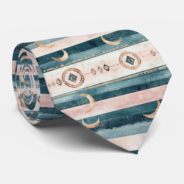 Rustic Celestial Stripe Moon Sun Earthy (10) Neck Tie (Rolled)