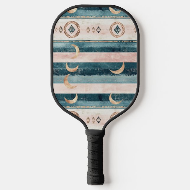Rustic Celestial Stripe Moon Sun Earthy (10) Pickleball Paddle (Front)