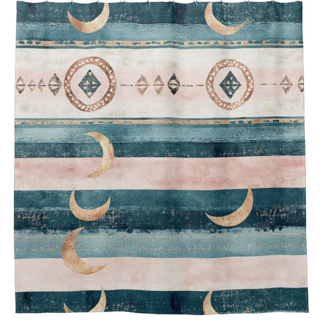 Rustic Celestial Stripe Moon Sun Earthy (10) Shower Curtain (Front)