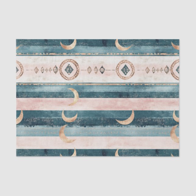 Rustic Celestial Stripe Moon Sun Earthy (10) Tissue Paper (Front)