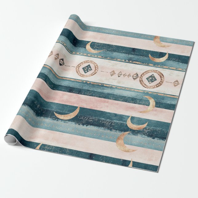 Rustic Celestial Stripe Moon Sun Earthy (10) Wrapping Paper (Unrolled)