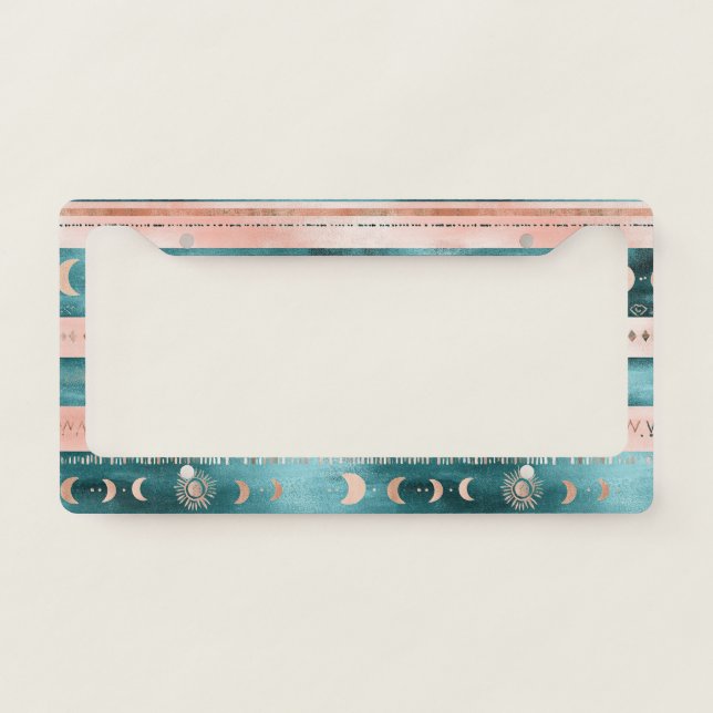 Rustic Celestial Stripe Moon Sun Earthy (1) License Plate Frame (Front)