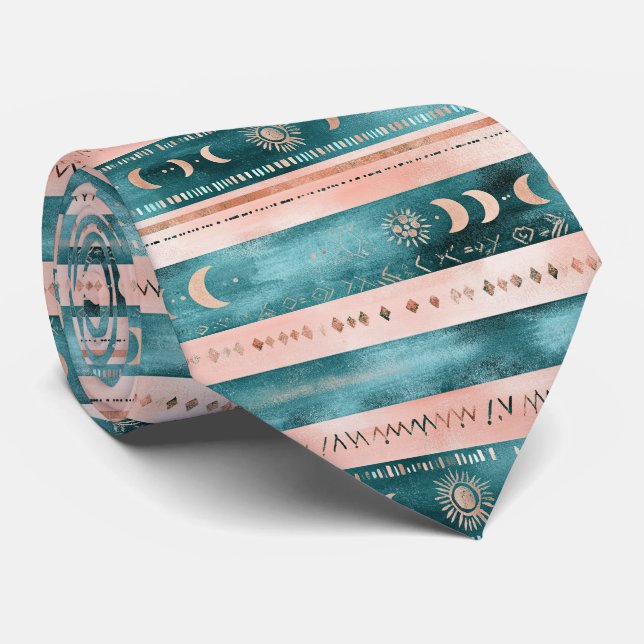 Rustic Celestial Stripe Moon Sun Earthy (1) Neck Tie (Rolled)