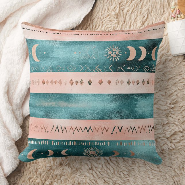 Rustic Celestial Stripe Moon Sun Earthy (1) Throw Pillow (Blanket)