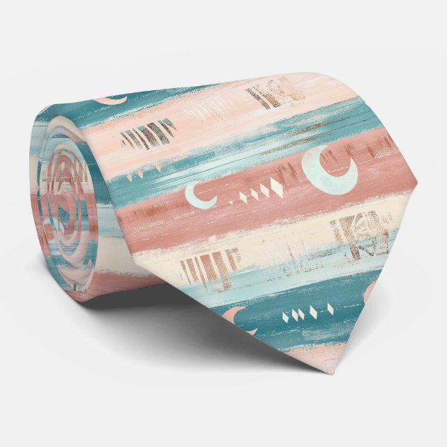 Rustic Celestial Stripe Moon Sun Earthy (4) Neck Tie (Rolled)