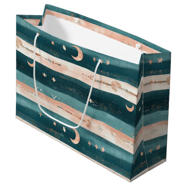 Rustic Celestial Stripe Moon Sun Earthy (5) Large Gift Bag (Front Angled)