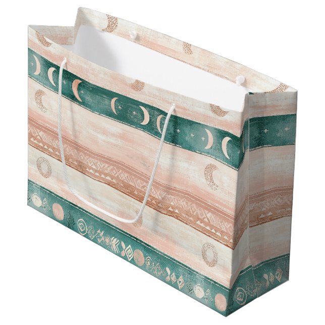 Rustic Celestial Stripe Moon Sun Earthy (7) Large Gift Bag (Front Angled)