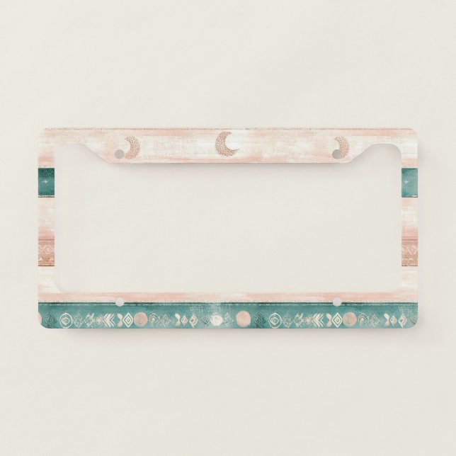 Rustic Celestial Stripe Moon Sun Earthy (7) License Plate Frame (Front)