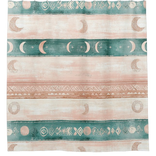 Rustic Celestial Stripe Moon Sun Earthy (7) Shower Curtain (Front)