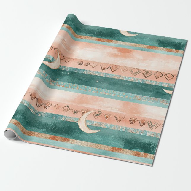 Rustic Celestial Stripe Moon Sun Earthy (8) Wrapping Paper (Unrolled)