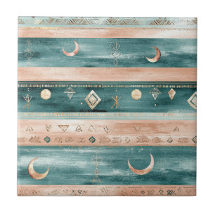 Rustic Celestial Stripe Moon Sun Earthy (9) Ceramic Tile