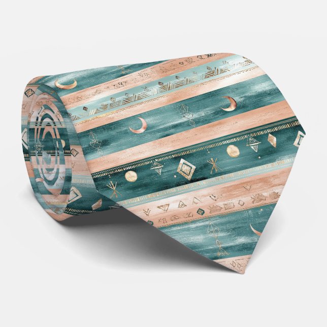 Rustic Celestial Stripe Moon Sun Earthy (9) Neck Tie (Rolled)