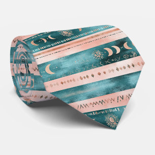 Rustic Celestial Stripe Moon Sun Earthy Neck Tie