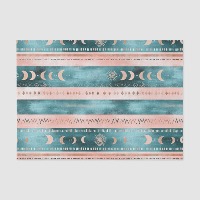 Rustic Celestial Stripe Moon Sun Earthy Tissue Paper (Front)