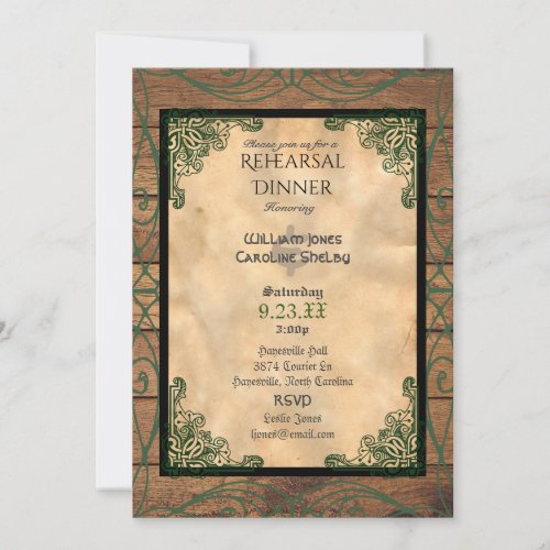 Rustic Celtic Claddagh Rehearsal Dinner Invitation