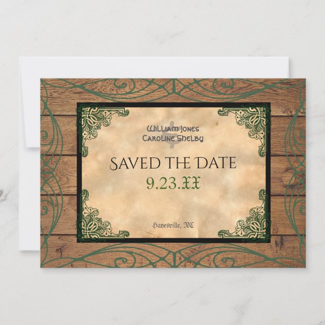 Rustic Celtic Claddagh Save the Date Invitation (Front)