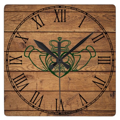 Rustic Celtic Claddagh Square Wall Clock