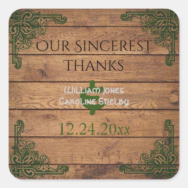 Rustic Celtic Claddagh Thank You Sticker (Front)